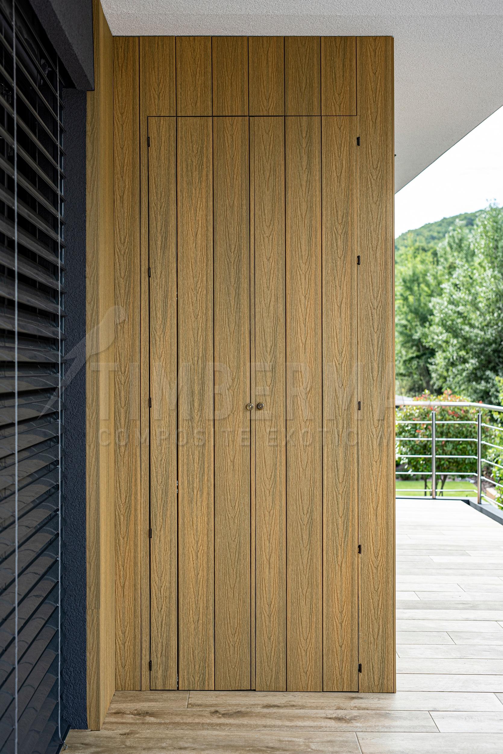 detail kompozitných dosiek na fasádu s fasádnym obkladom imitácia dreva